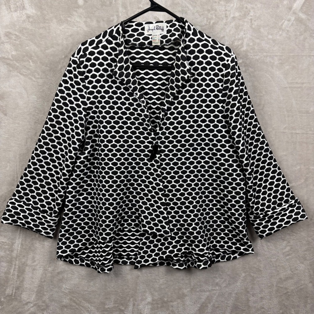 Joseph Ribkoff Black White Geometric Textured Blouse‎ Top Women 16 Asymmetrical